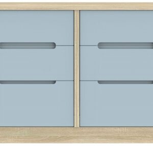 Monaco Denim and Oak Effect 6 Drawer Midi Chest