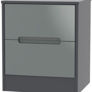 Monaco Grey Gloss and Graphite 2 Drawer Bedside Cabinet
