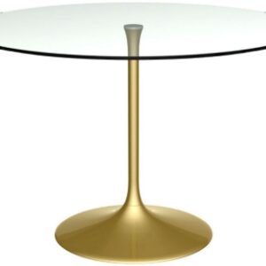 Swan Clear Glass 4 Seater Round Dining Table with Brass Tulip Base