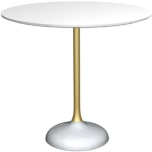 Swan White Gloss and Brass Column 2 Seater Round Dining Table with Concrete Base