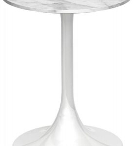 Swan White Marble Round Side Table with White Gloss Base
