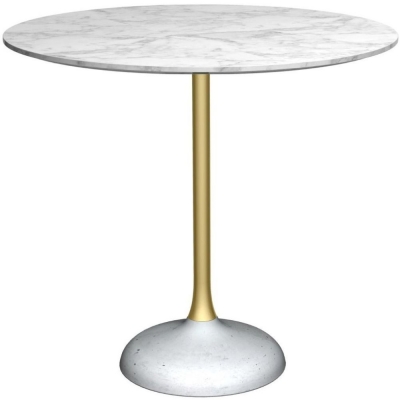 Swan White Marble and Brass Column 2 Seater Round Dining Table with Concrete Base
