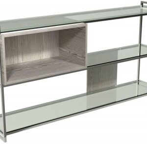 Federico Weathered Oak Low Open Shelving Unit with Chrome Frame