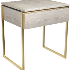 Federico Weathered Oak 1 Drawer Side Table with Brass Frame