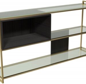 Federico Wenge Low Open Shelving Unit with Brass Frame