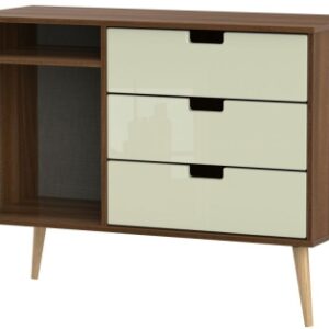 Shanghai Cream Gloss and Walnut Effect 95cm TV Unit with Natural Legs