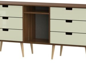 Shanghai Cream Gloss and Walnut Effect 150cm TV Unit with Natural Legs