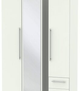 Sherwood Porcelain 3 Door Tall Combi Wardrobe - 1 Mirror and RHF 2 Drawers