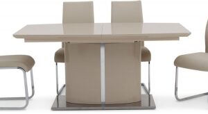 Flavio Cream Gloss Butterfly Extending Dining Set with 4 Paolo Cream Chairs