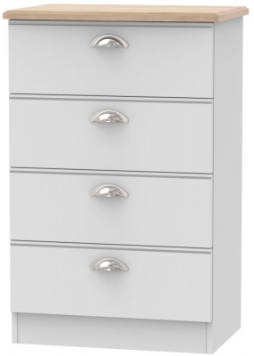 Victoria Grey and Riviera Oak 4 Drawer Midi Chest