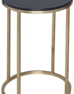 Kensal Black Glass and Brass Frame Round Side Table