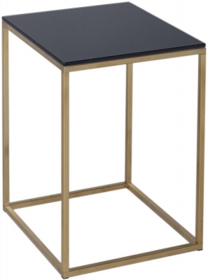 Kensal Black Glass and Brass Frame Square Side Table