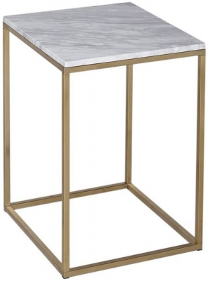Kensal White Marble and Brass Frame Square Side Table