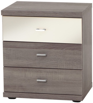 Wiemann Miro 3 Drawer Bedside Cabinet in Dark Rustic Oak with Silver Handle