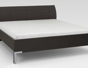 Wiemann Tokio 6ft Queen Size Havana Leather Cushion Bed with Silver Angled Feet - 180cm x 200cm