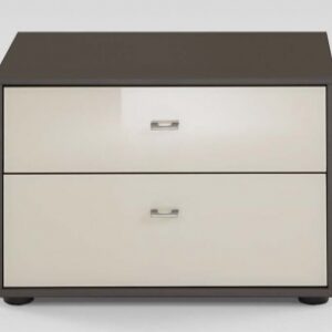 Wiemann Tokio 2 Drawer Bedside Cabinet in Magnolia Glass and Havana Carcase with Chrome Handle