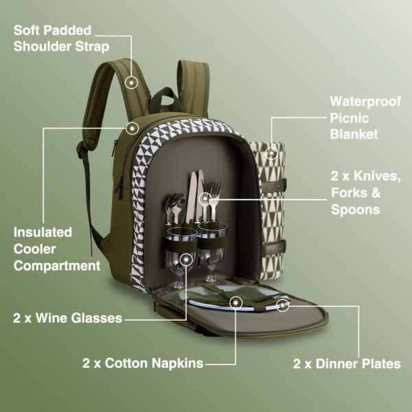 Green Picnic Backpack - 2 Person - Image 4