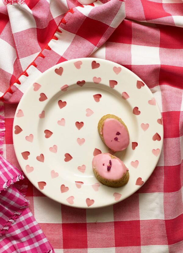 Emma Bridgewater |  Seconds Pink Hearts 10 1/2 Inch Plate - Unique Handmade & Handpainted English Earthenware British-Made Pottery Plates