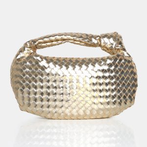 The Blame Metallic Gold Woven PU Knot Detail Mini Grab Bag