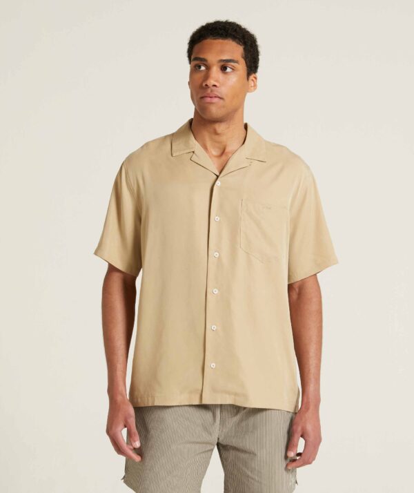 Mens Sueded Short Sleeve Cotton Shirt - Stone