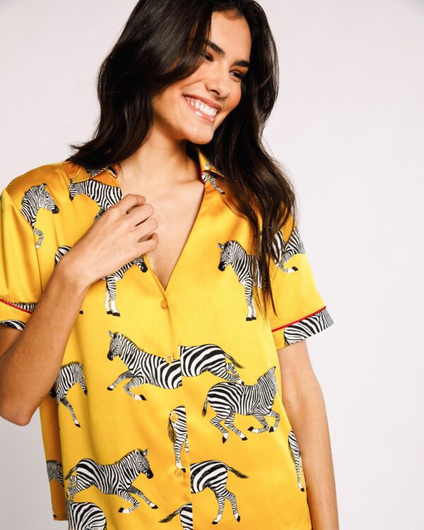 Satin Zebra Print Short Pyjama Set - Mustard