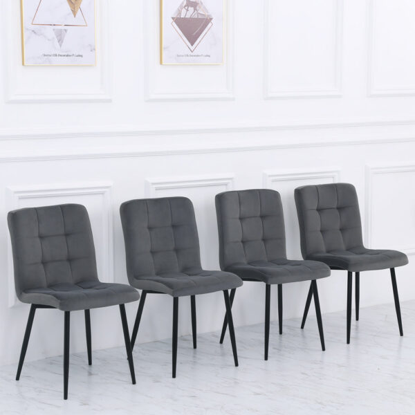 Grey Velvet Upholstered Dining Chair Set of 4