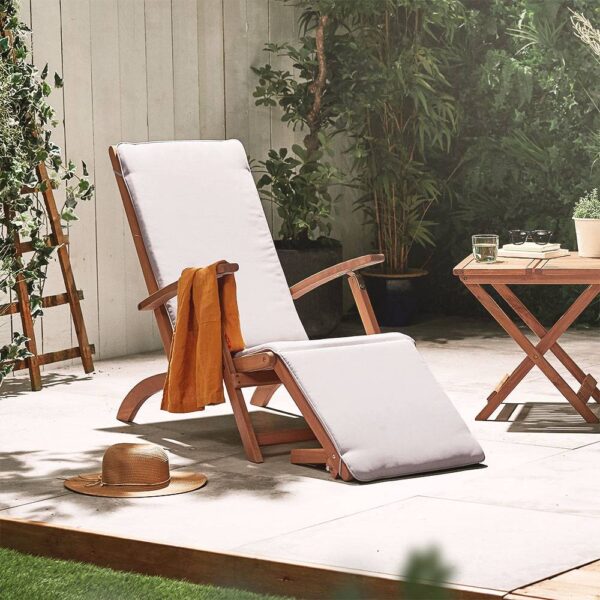 Grey Sun Lounger Steamer Chair With Cushion - Image 2