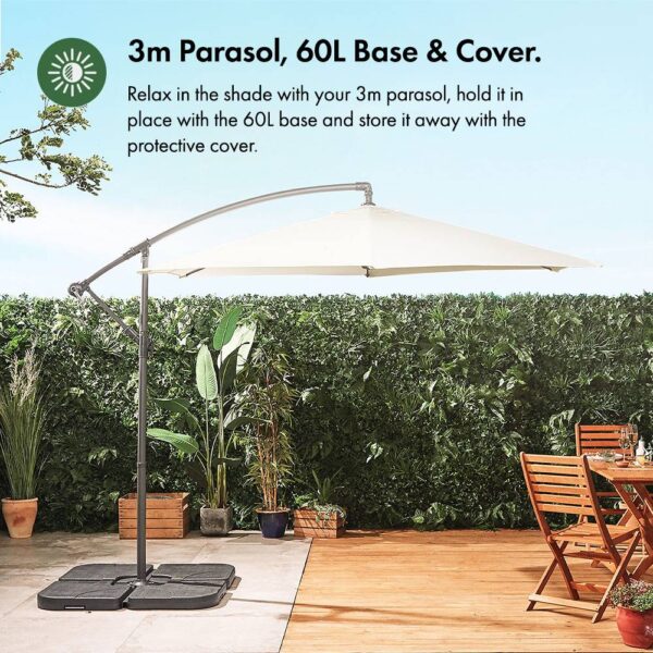 Ivory Cream 3m Banana Parasol, Base & Cover Set - Image 3