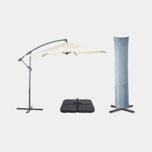 Ivory Cream 3m Banana Parasol, Base & Cover Set