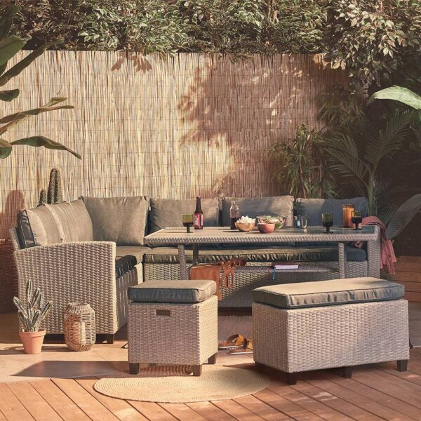 9 Seater Garden Rattan Corner Sofa  Dining Table Set