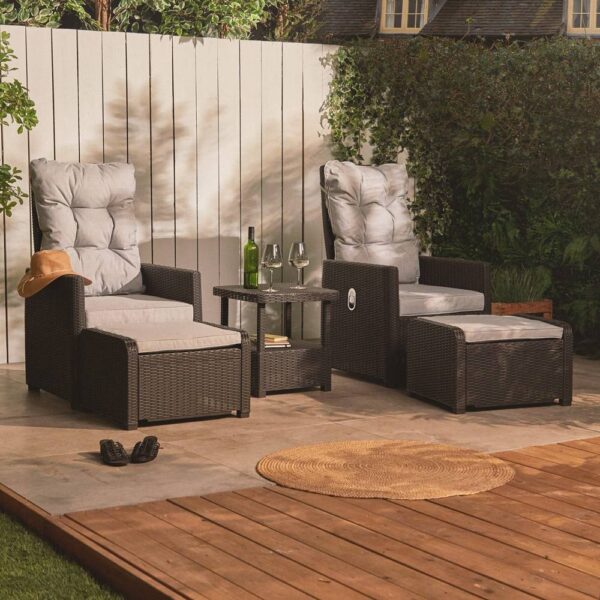 2 Seater All Weather Faux Rattan Recliner Bistro Set