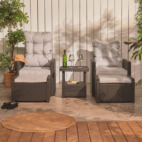 2 Seater All Weather Faux Rattan Recliner Bistro Set - Image 2