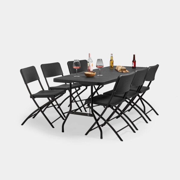 6 Seater Rattan Effect Table Garden Dining Set - Image 2