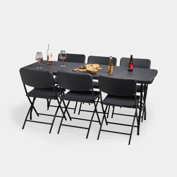 6 Seater Rattan Effect Table Garden Dining Set - Image 3