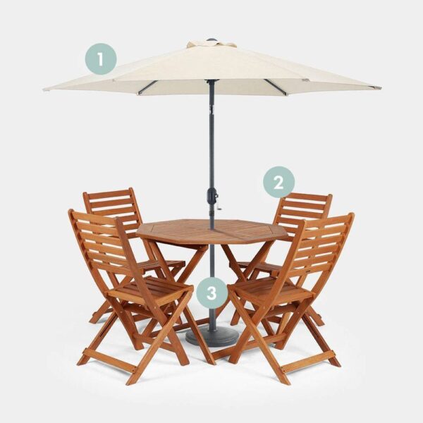 Wooden Dining Set w/ Parasol & 12kg Base