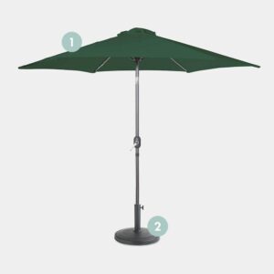 Dark Green 2.7m Steel Garden Parasol & Base Set (12kg)
