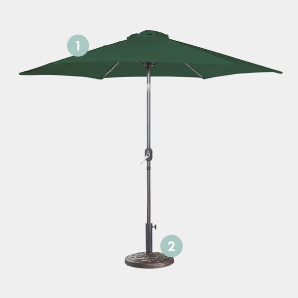 Dark Green 2.7m Steel Garden Parasol & Base Set (9kg)