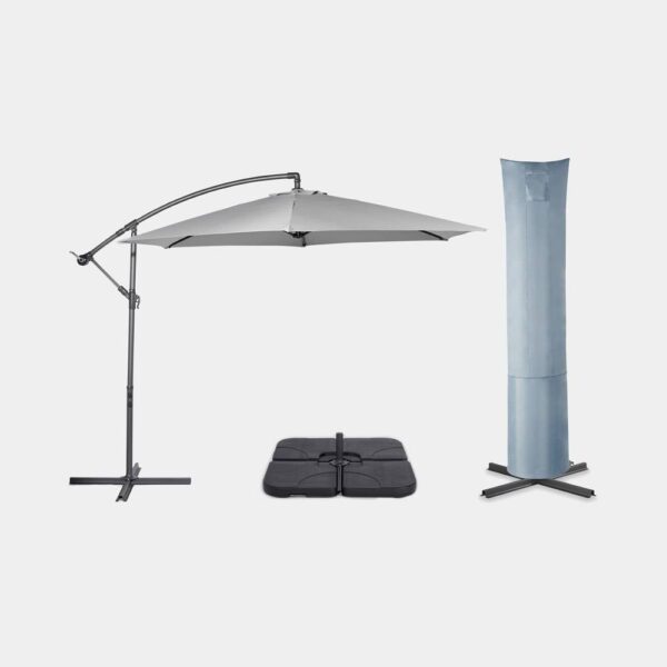 Grey 3m Banana Parasol, Base & Cover Set