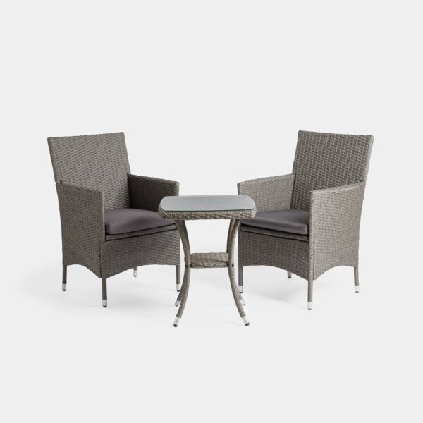 2 Seater Grey Rattan Garden Bistro Set - Image 2