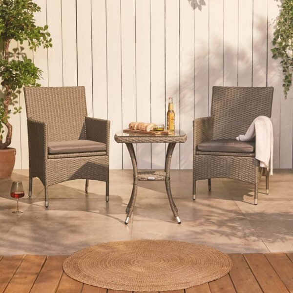 2 Seater Grey Rattan Garden Bistro Set