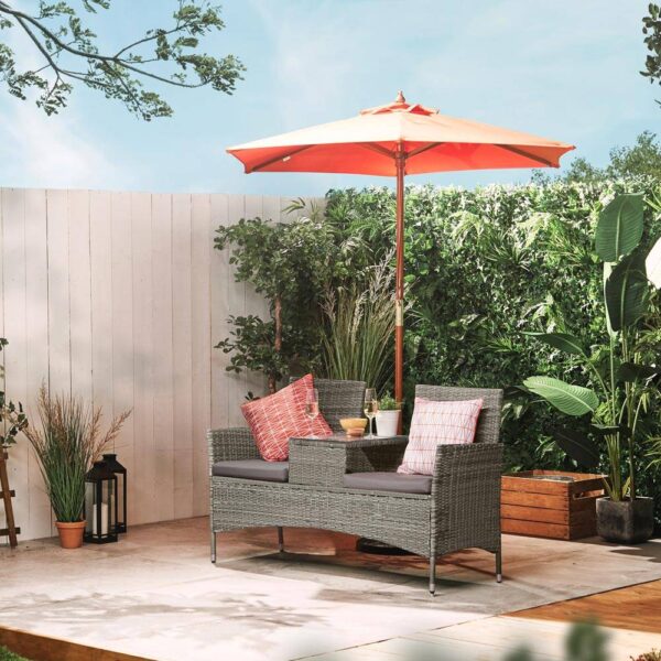 Grey Rattan Garden Loveseat - Image 2