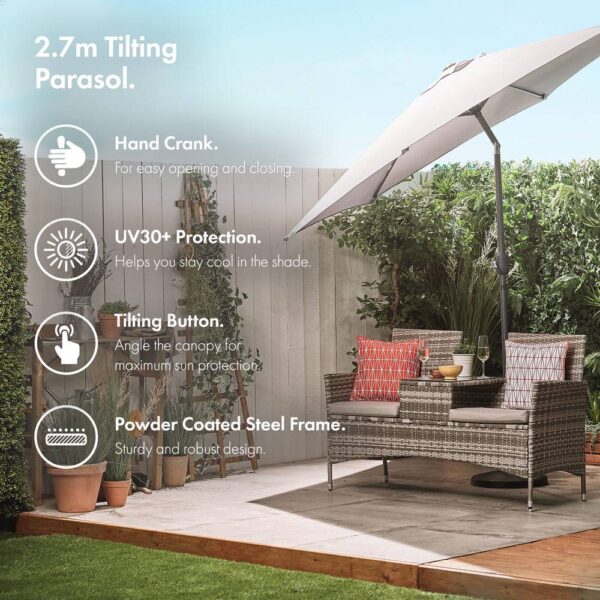 Grey 2.7m Steel Garden Parasol - Image 2