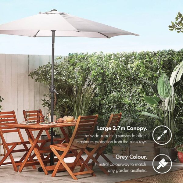 Grey 2.7m Steel Garden Parasol - Image 3