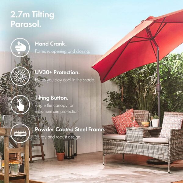 Burnt Orange 2.7m Steel Garden Parasol & Base Set (9kg) - Image 4