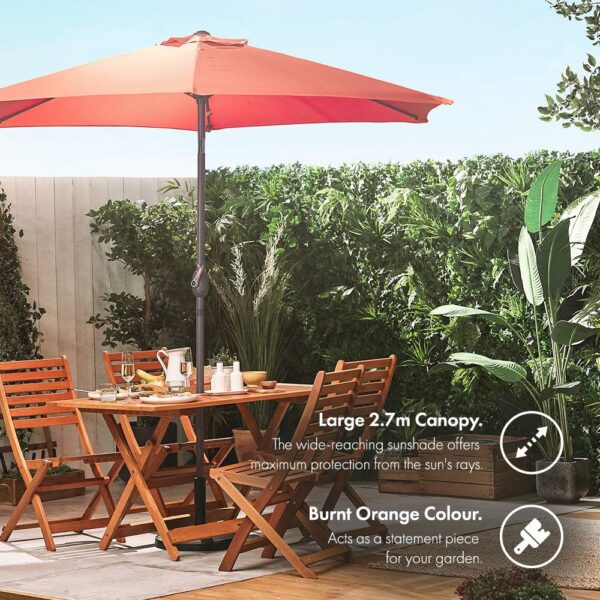 Burnt Orange 2.7m Steel Garden Parasol - Image 4