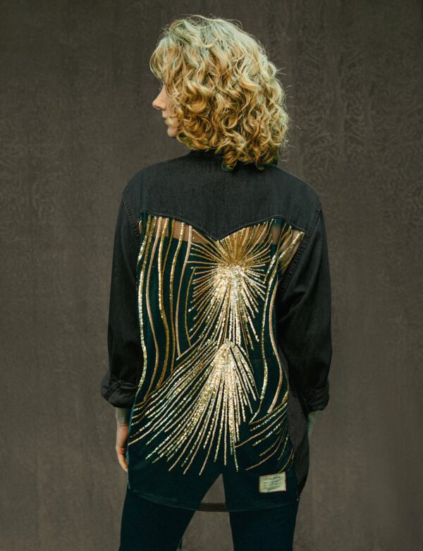 Party Back Shirt - Gold Star Sequin - Black Denim | Size: S