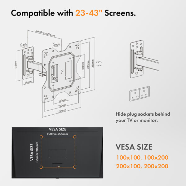 23-43 Inch Tilt and Swivel TV Bracket - Image 4