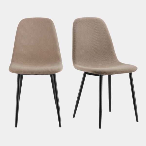 VonHaus Dining Chairs Set of 2 - Beige Kitchen Chairs with Black Metal Legs - Upholstered Cord Effect Pair of Chairs for Dining Room & Kitchen