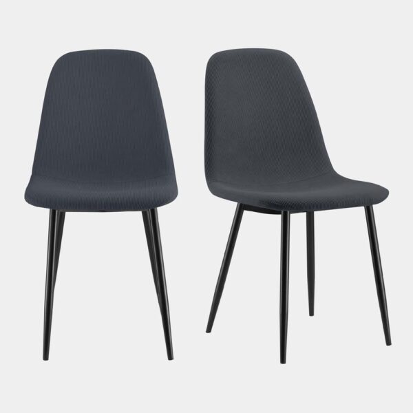 VonHaus Dining Chairs Set of 2 - Charcoal Blue Kitchen Chairs with Black Metal Legs - Upholstered Cord Effect Pair of Chairs for Dining Room & Kitchen