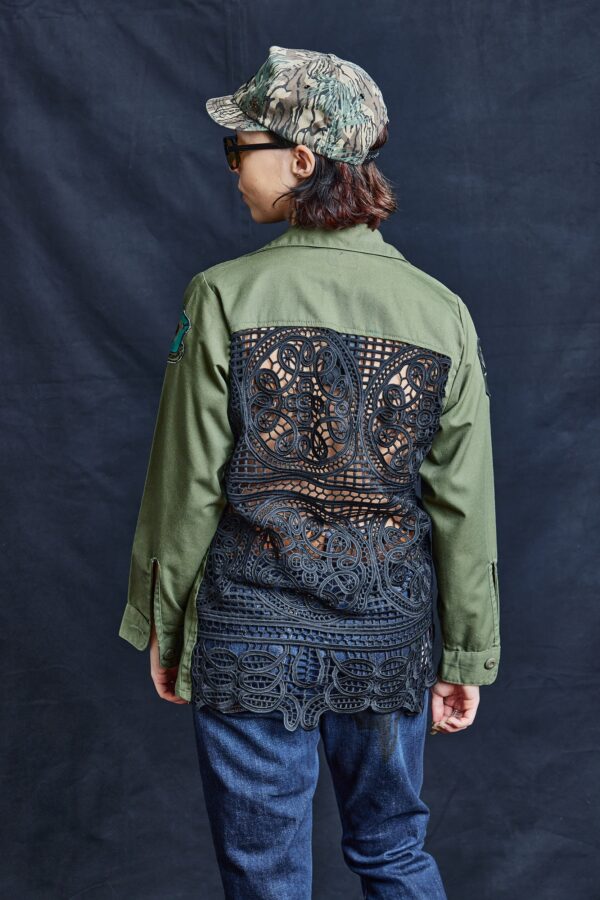 Party Back Shirt - Open Lace - Long Sleeve Khaki | Size: L